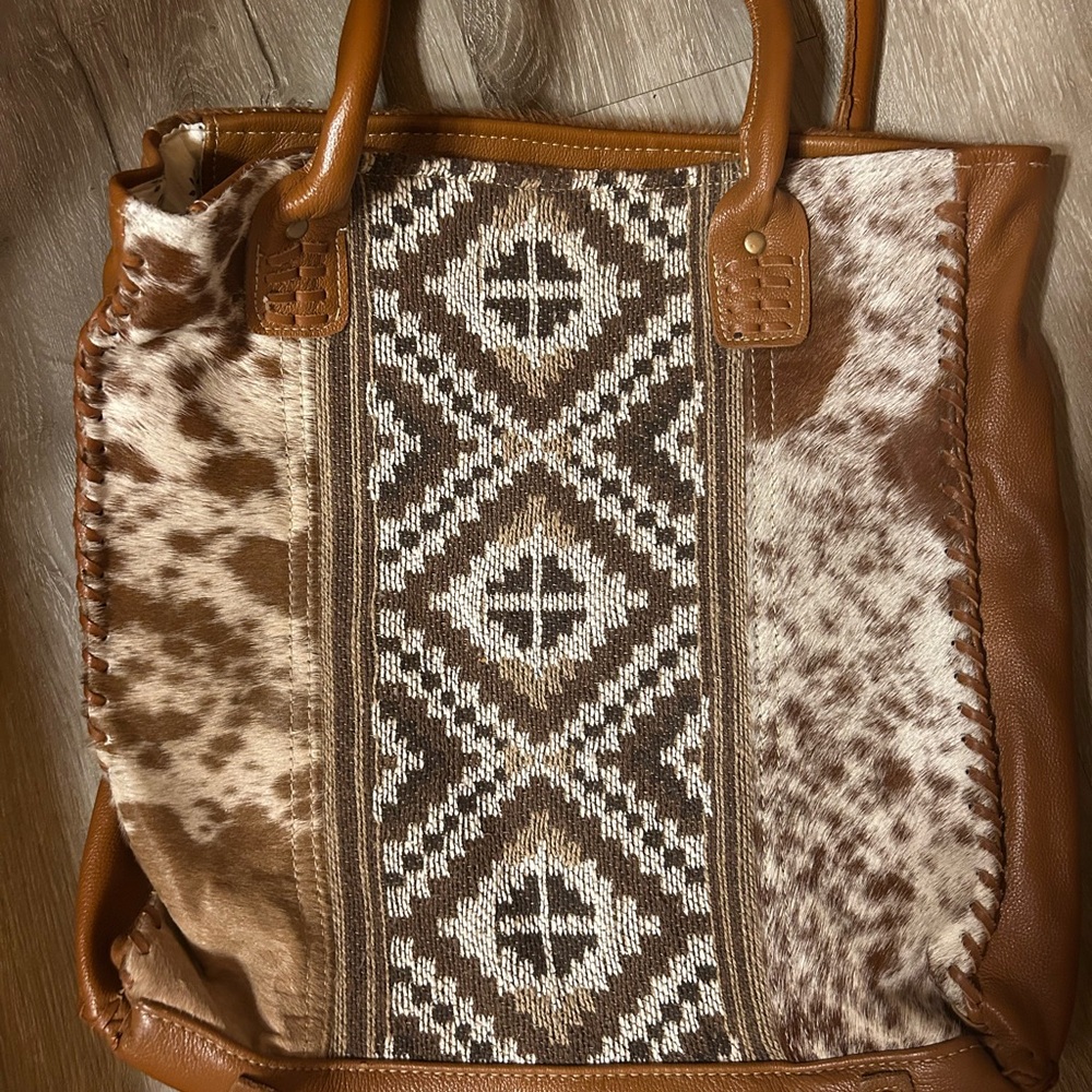 Myra Bag Brown and Cream Patterned Tote